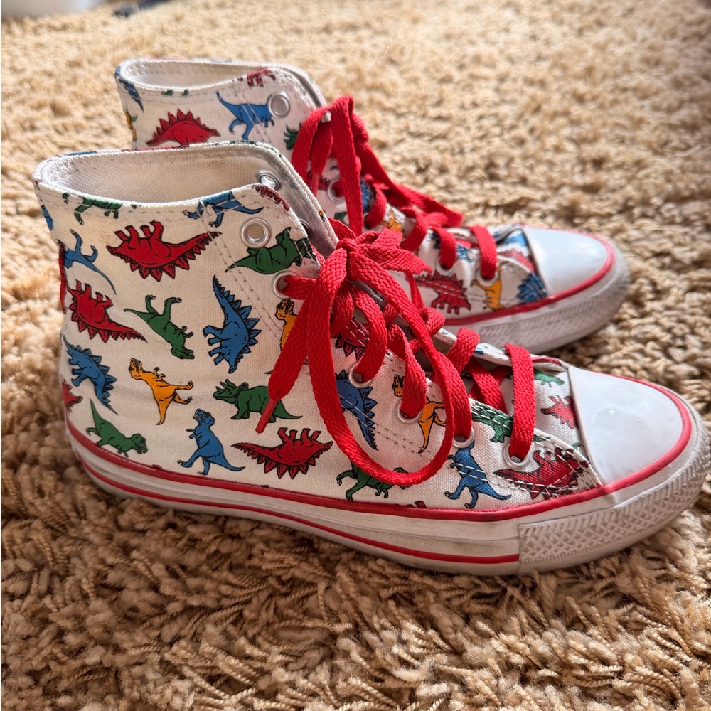 Dinosaur converse high tops - fits kids 4.5 and women’s 6-6.5!